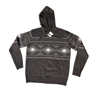 NWT AMERICAN EAGLE MENS MEDIUM AZTEC SWEATER HOODIE‎ GRAY BLACK WHITE